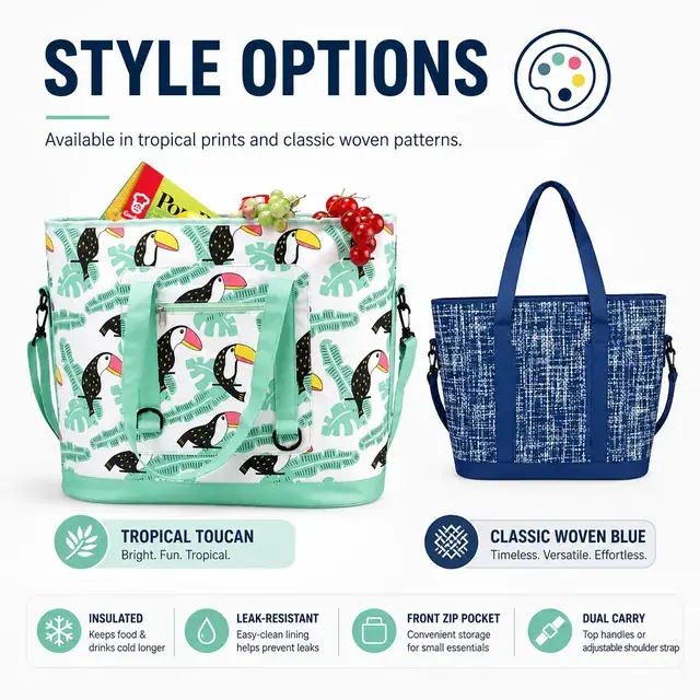 Lunch Cooler Tote Bag for Outdoor Travel and Picnic (Polyester, 52x22x41 cm) — construction detail 4