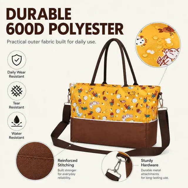 Luxury Baby Diaper Tote Bag with Bottle Holder — 40 x 18 x 29 cm — construction detail 4