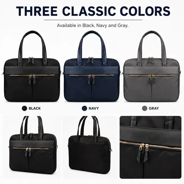 Minimalist Waterproof Nylon Laptop Tote — Dual Zipper, Anti-Theft, 37×3.5×27 cm — construction detail 3