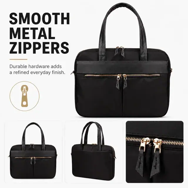 Minimalist Waterproof Nylon Laptop Tote — Dual Zipper, Anti-Theft, 37×3.5×27 cm — construction detail 4