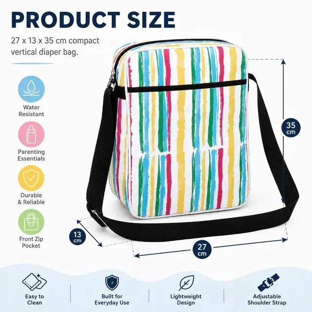Multifunctional Baby Diaper Crossbody Bag — 27 x 13 x 35 cm — construction detail 1