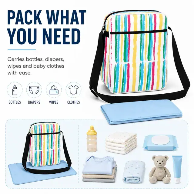 Multifunctional Baby Diaper Crossbody Bag — 27 x 13 x 35 cm — construction detail 4