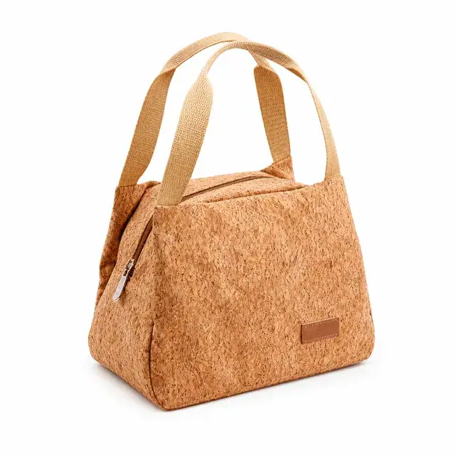 Natural Cork Insulated Lunch Bag with Handles for Travel (Cork Leather, 23.5x13x17.5cm) — product view