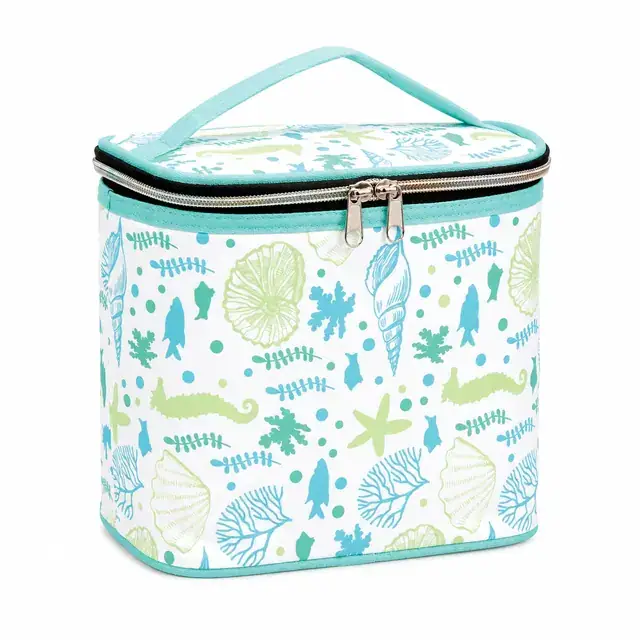 Ocean-Themed Insulated Lunch Bag with Light Blue Handles (Polyester, 20.3x12.7x21.5cm) — product view