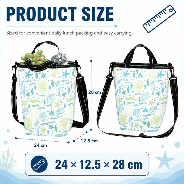 Ocean-Themed Multifunctional Insulated Lunch & Picnic Bag (Polyester, 24x12.5x28cm) — construction detail 1