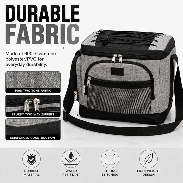 Office Worker Meal Bag - Insulated Picnic Cooler Bag (600D Two-Tone Polyester / PVC, 29x20x25cm) — construction detail 1