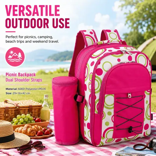 Picnic Backpack with Dual Shoulder Straps (600D Polyester + PEVA, 29*16*42cm) — construction detail 4
