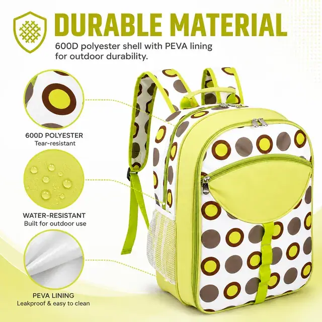 Picnic Backpack with Utensil Storage (600D Polyester + PEVA, 29*18*42cm) — construction detail 1