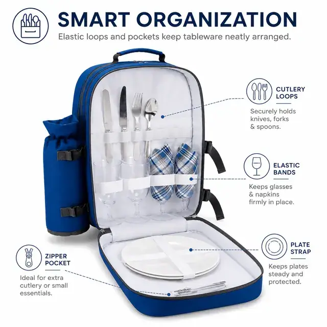 Picnic Bag Insulated Tableware Set - Wholesale (Polyester, 28*21.5*40cm) — construction detail 2