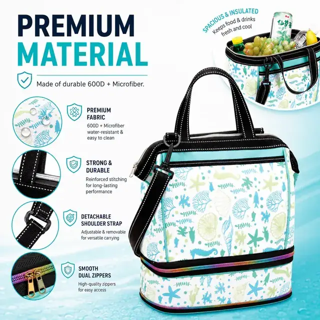 Picnic Basket Cooler Bag - Insulated Picnic & Lunch Bag (600D + Microfiber, 32x16x32cm) — construction detail 2