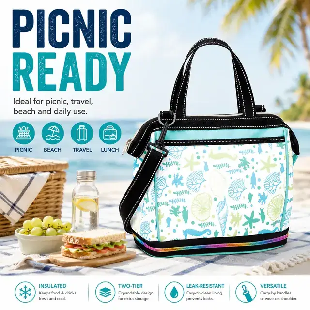 Picnic Basket Cooler Bag - Insulated Picnic & Lunch Bag (600D + Microfiber, 32x16x32cm) — construction detail 4