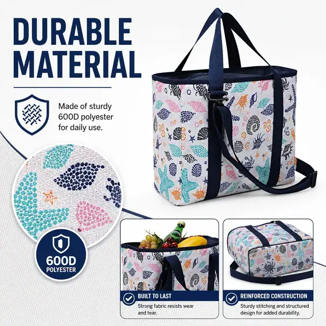 Picnic Cooler Bag 37x22x30cm - Insulated Polyester Cooler (600D) — construction detail 2