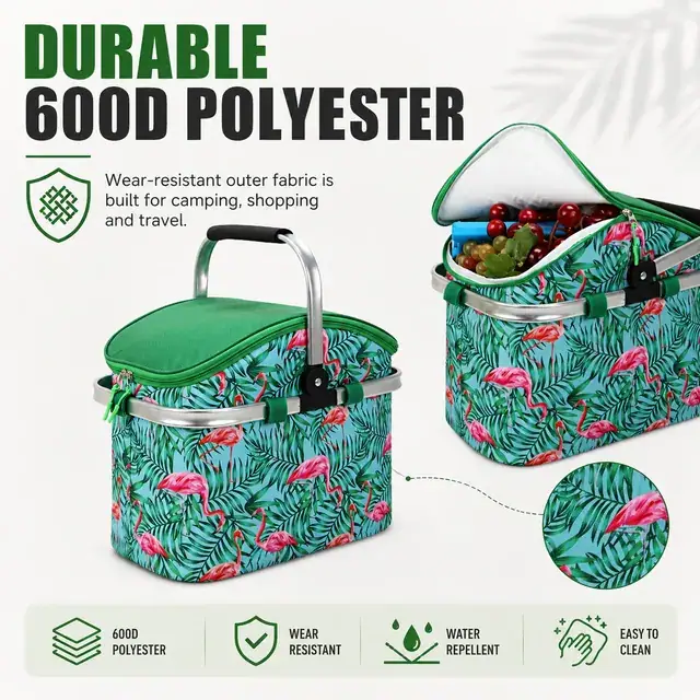 Picnic Folding Cooler Basket for Camping 600D Polyester 37×22×30cm — construction detail 1