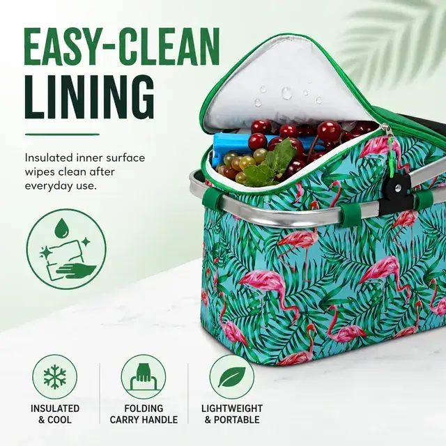 Picnic Folding Cooler Basket for Camping 600D Polyester 37×22×30cm — construction detail 2