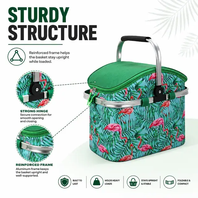 Picnic Folding Cooler Basket for Camping 600D Polyester 37×22×30cm — construction detail 3