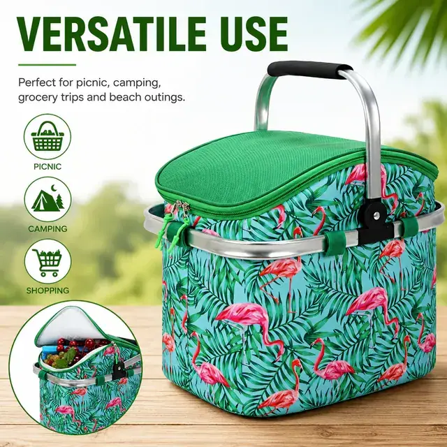 Picnic Folding Cooler Basket for Camping 600D Polyester 37×22×30cm — construction detail 4