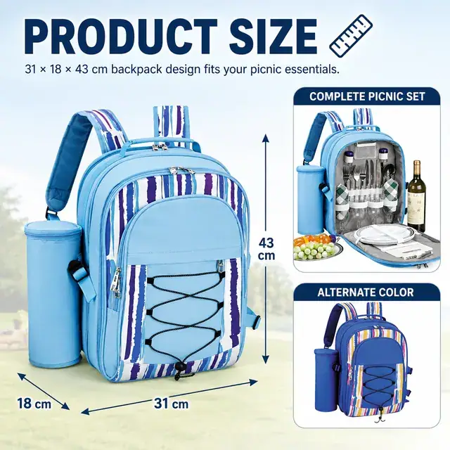 Picnic Bag - Insulated Cooler (600D Polyester + PEVA, 31x18x43cm) — construction detail 1