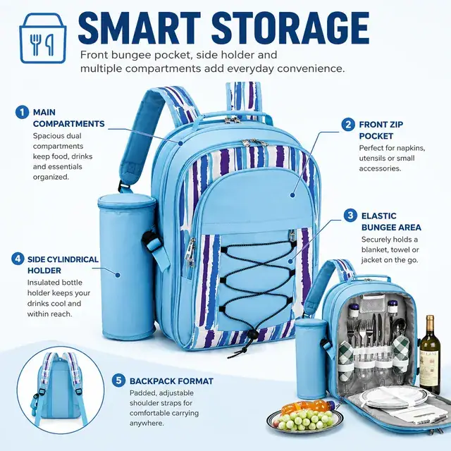 Picnic Bag - Insulated Cooler (600D Polyester + PEVA, 31x18x43cm) — construction detail 3