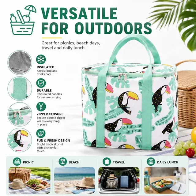 Picnic Cooler Bag - Insulated Polyester Cooler (28.5x20.5x28cm) — construction detail 3