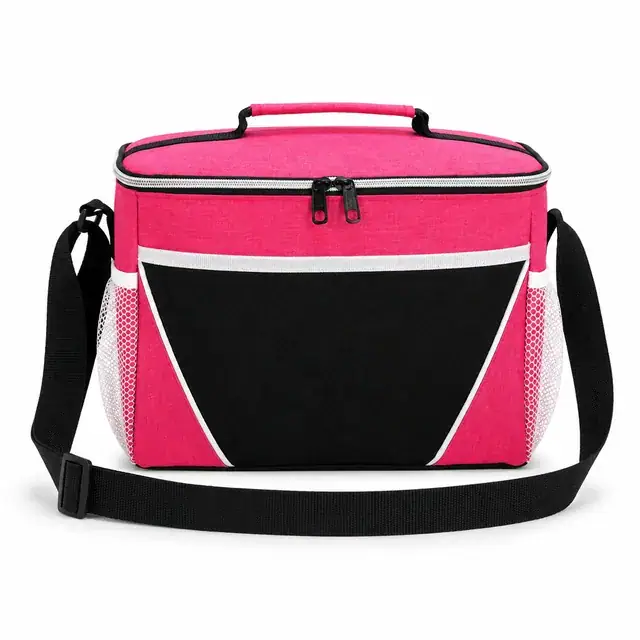 Pink Insulated Lunch Bag with Adjustable Strap and Zipper (300D Snowflake / PVC, 30x18x22cm) — product view