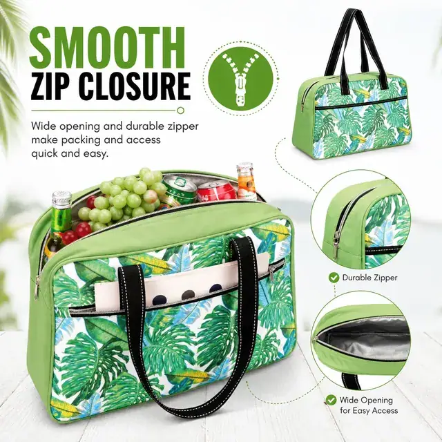 Polyester Lady Cooler Lunch Bag for Picnic - Travel Cooler (600D + Microfiber, 41x15x25cm) — construction detail 2