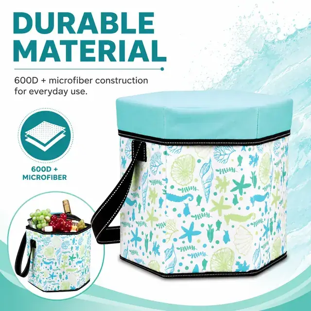 Portable Cooler Bag for Picnic & Lunch (600D + Microfiber, 29x25.5x27cm) — construction detail 1