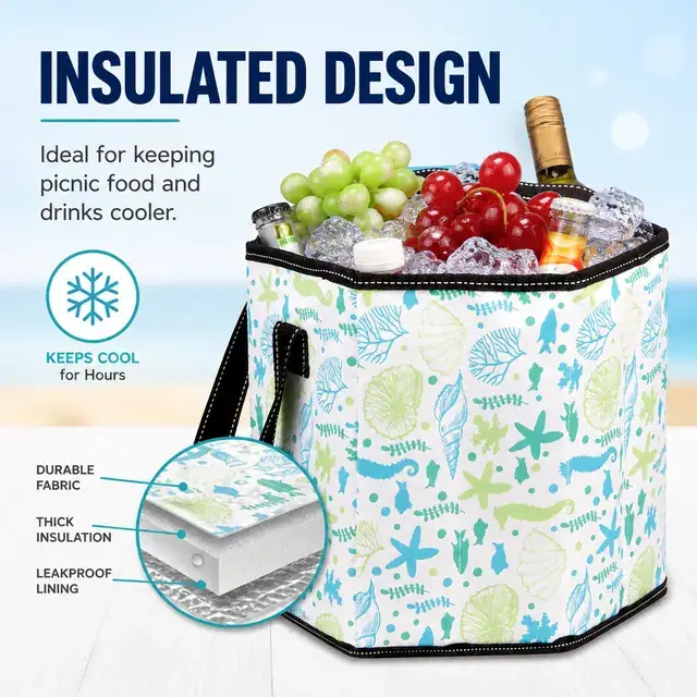 Portable Cooler Bag for Picnic & Lunch (600D + Microfiber, 29x25.5x27cm) — construction detail 2