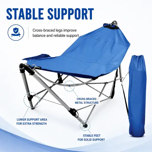 Portable Folding Lounge Chair with Carry Bag 84×230×83cm — construction detail 3