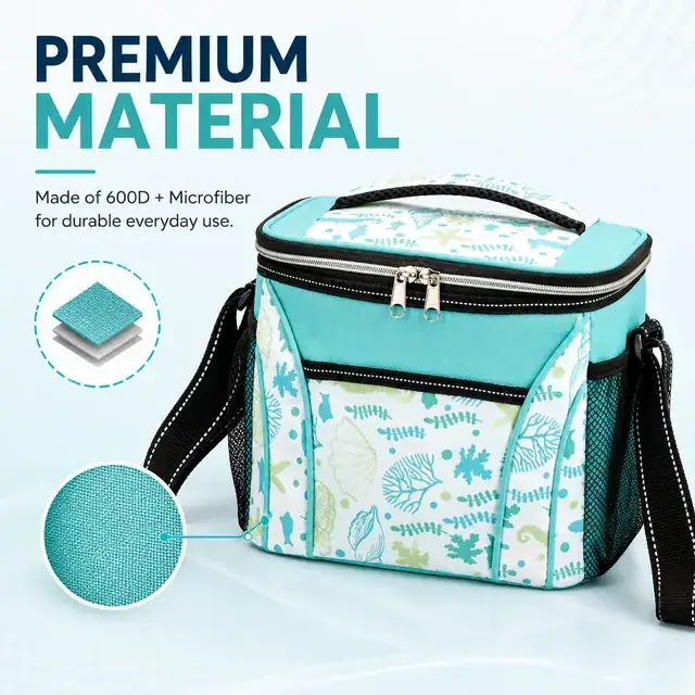 Portable Lunch Cooler Bag for Thermal Food (600D + Microfiber, 22x15.5x19cm) — construction detail 1