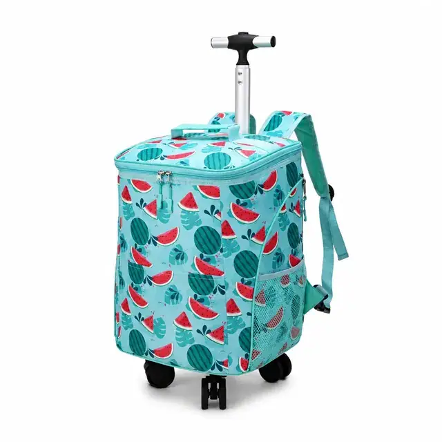 Portable Wheeled Market Trolley Bag — Microfiber & 600D Polyester Insulated Cooler 30×24.5×40.5cm — product view