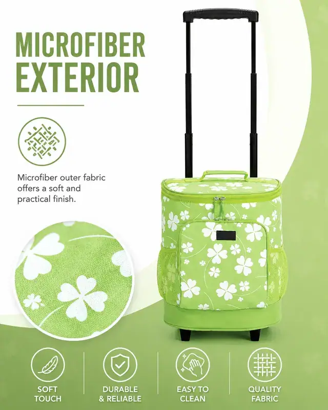 Insulated Rolling Cooler Trolley Bag for Outdoor — Microfiber, 30.5×28×34.5 cm — construction detail 2