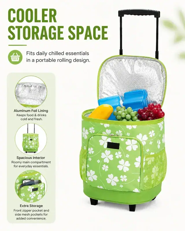 Insulated Rolling Cooler Trolley Bag for Outdoor — Microfiber, 30.5×28×34.5 cm — construction detail 4