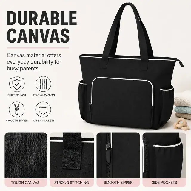 Spacious Baby Diaper Tote Bag — 32 x 12 x 35 cm — construction detail 2