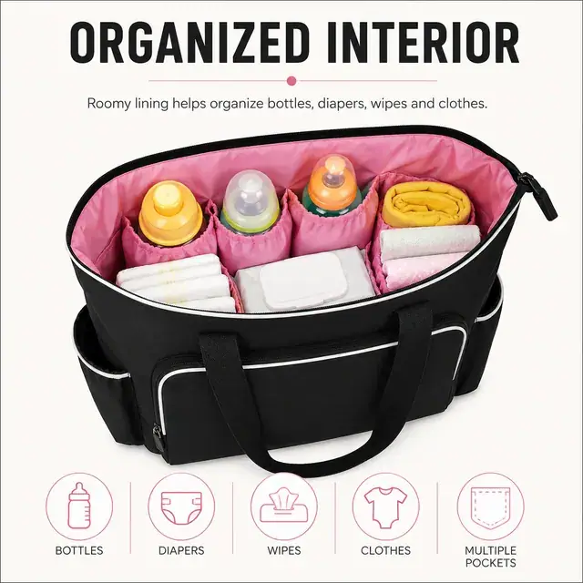 Spacious Baby Diaper Tote Bag — 32 x 12 x 35 cm — construction detail 3