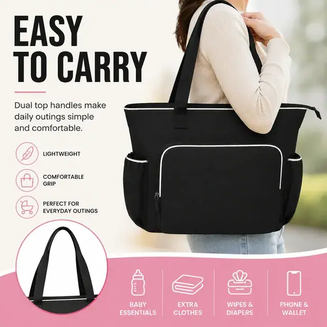 Spacious Baby Diaper Tote Bag — 32 x 12 x 35 cm — construction detail 4