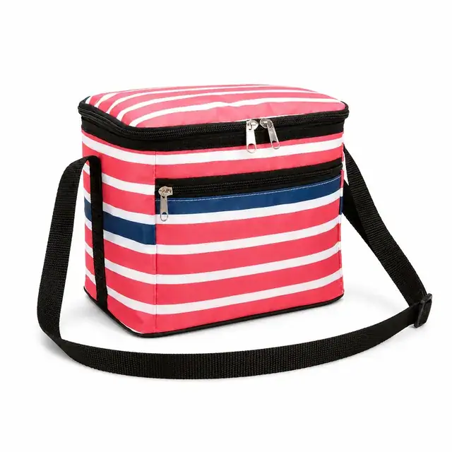 Striped Insulated Lunch Bag with Adjustable Shoulder Strap (420D PVC, 23x17x20cm) — product view