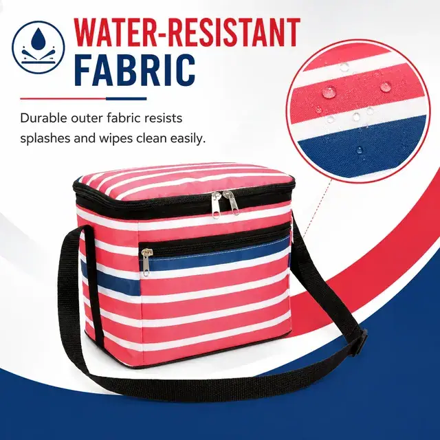 Striped Insulated Lunch Bag with Adjustable Shoulder Strap (420D PVC, 23x17x20cm) — construction detail 1