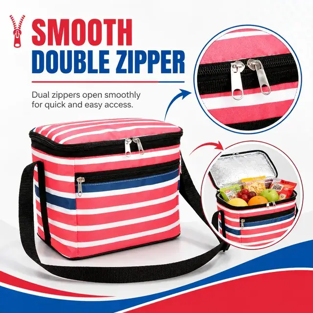 Striped Insulated Lunch Bag with Adjustable Shoulder Strap (420D PVC, 23x17x20cm) — construction detail 2