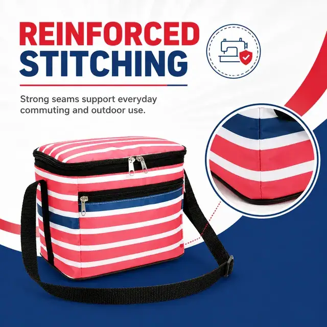 Striped Insulated Lunch Bag with Adjustable Shoulder Strap (420D PVC, 23x17x20cm) — construction detail 3
