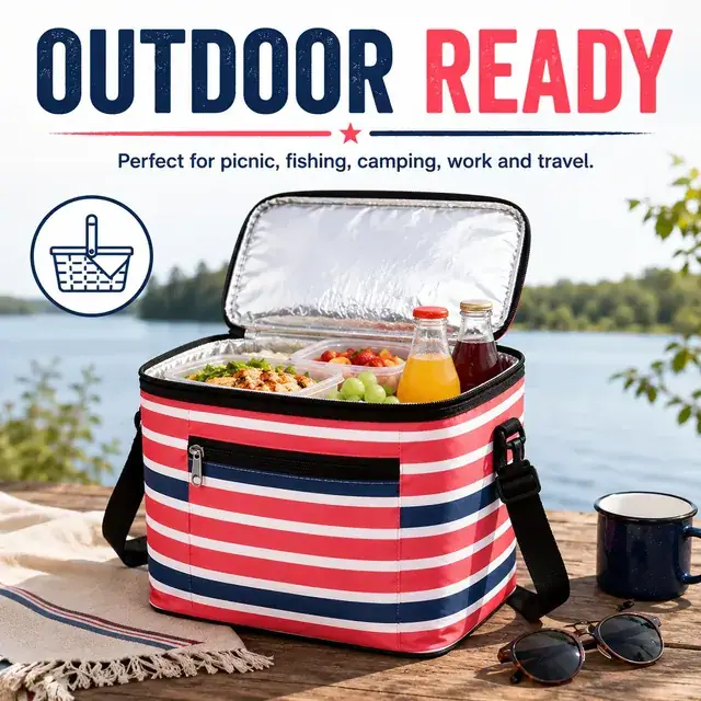 Striped Insulated Lunch Bag with Adjustable Shoulder Strap (420D/PVC, 35x26x32cm) — construction detail 3