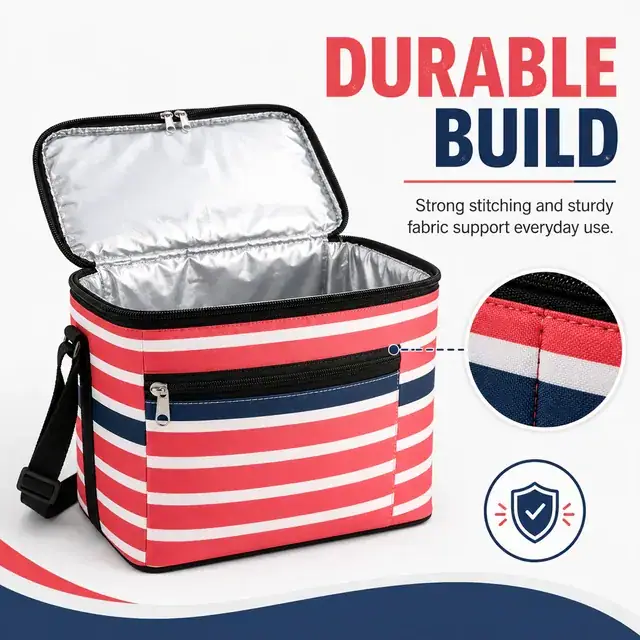 Striped Insulated Lunch Bag with Adjustable Shoulder Strap (420D/PVC, 35x26x32cm) — construction detail 4