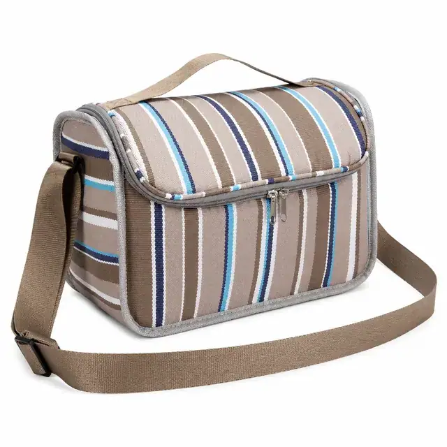 Striped Insulated Lunch Bag with Adjustable Shoulder Strap (600D PVC, 23x17x19.5cm) — product view