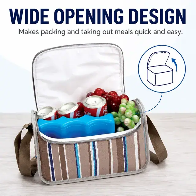 Striped Insulated Lunch Bag with Adjustable Shoulder Strap (600D PVC, 23x17x19.5cm) — construction detail 2