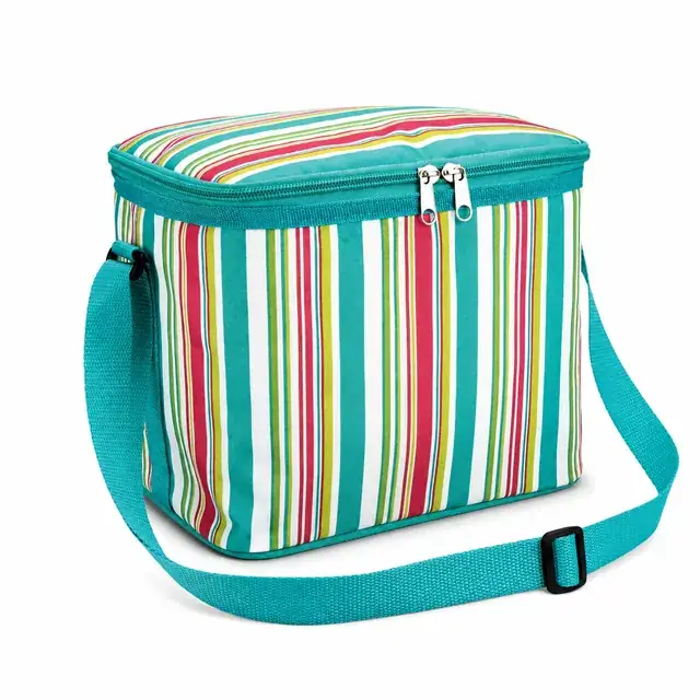 Striped Insulated Lunch Bag with Adjustable Shoulder Strap (600D/PU, 30x14x19cm) — product view