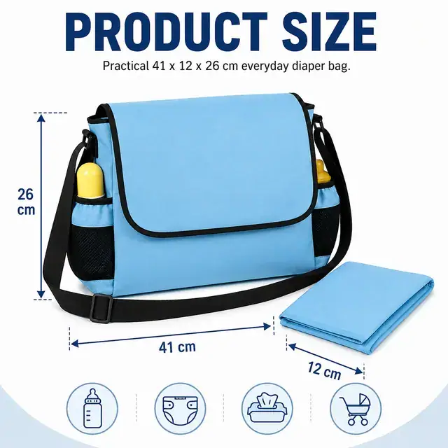 Stylish Baby Diaper Messenger Bag — 41 x 12 x 26 cm — construction detail 1