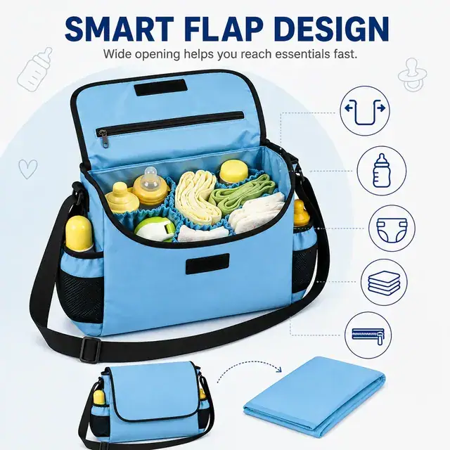 Stylish Baby Diaper Messenger Bag — 41 x 12 x 26 cm — construction detail 3