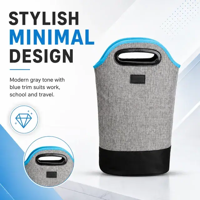 Stylish Gray Insulated Lunch Bag with Carry Handle (600D Two-Tone Polyester/PVC) — construction detail 3