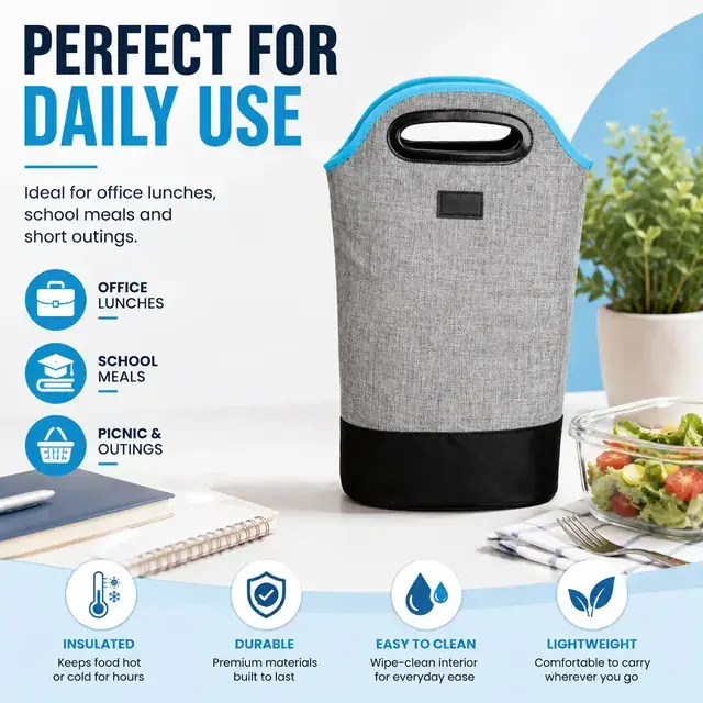 Stylish Gray Insulated Lunch Bag with Carry Handle (600D Two-Tone Polyester/PVC) — construction detail 4