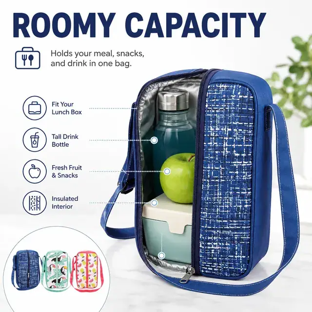 Stylish Insulated Lunch Bag with Adjustable Shoulder Strap (Polyester, 26x16x23cm) — construction detail 1