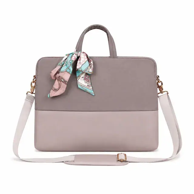 Stylish Laptop Bag with Crossbody Strap & Decorative Silk Scarf — 40×5.5×29 cm — product view